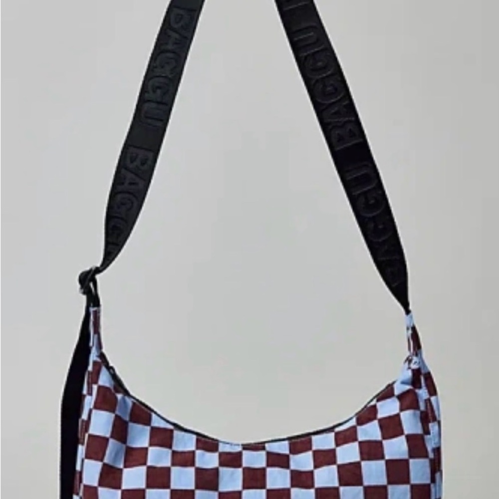 BAGGU Checkered Crossbody Bag in Brown and blue